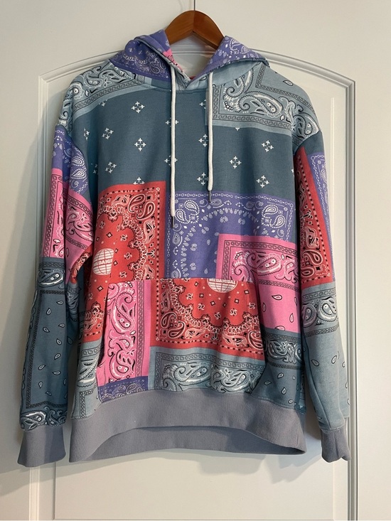 Medaigual Other - MEDAIGUAL Bandana Paisley Multicolor Fleece Pullover Hoodie Pockets Drawstring L